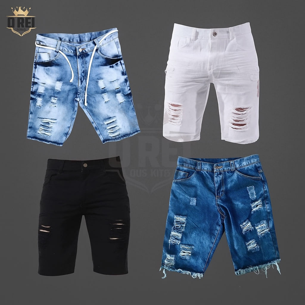 Kit com 4 Bermudas Jeans Rasgada com Lycra Masculino Direto da Fabrica + envio Hoje em Oferta na Shopee