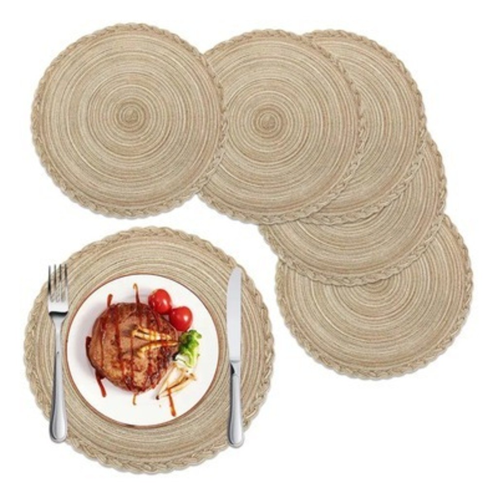 Kit 4 Ou 6 Peças Jogo Americano 38Cm Em Algodão E Linho Redondo Descanso De Mesa Posta Elegante