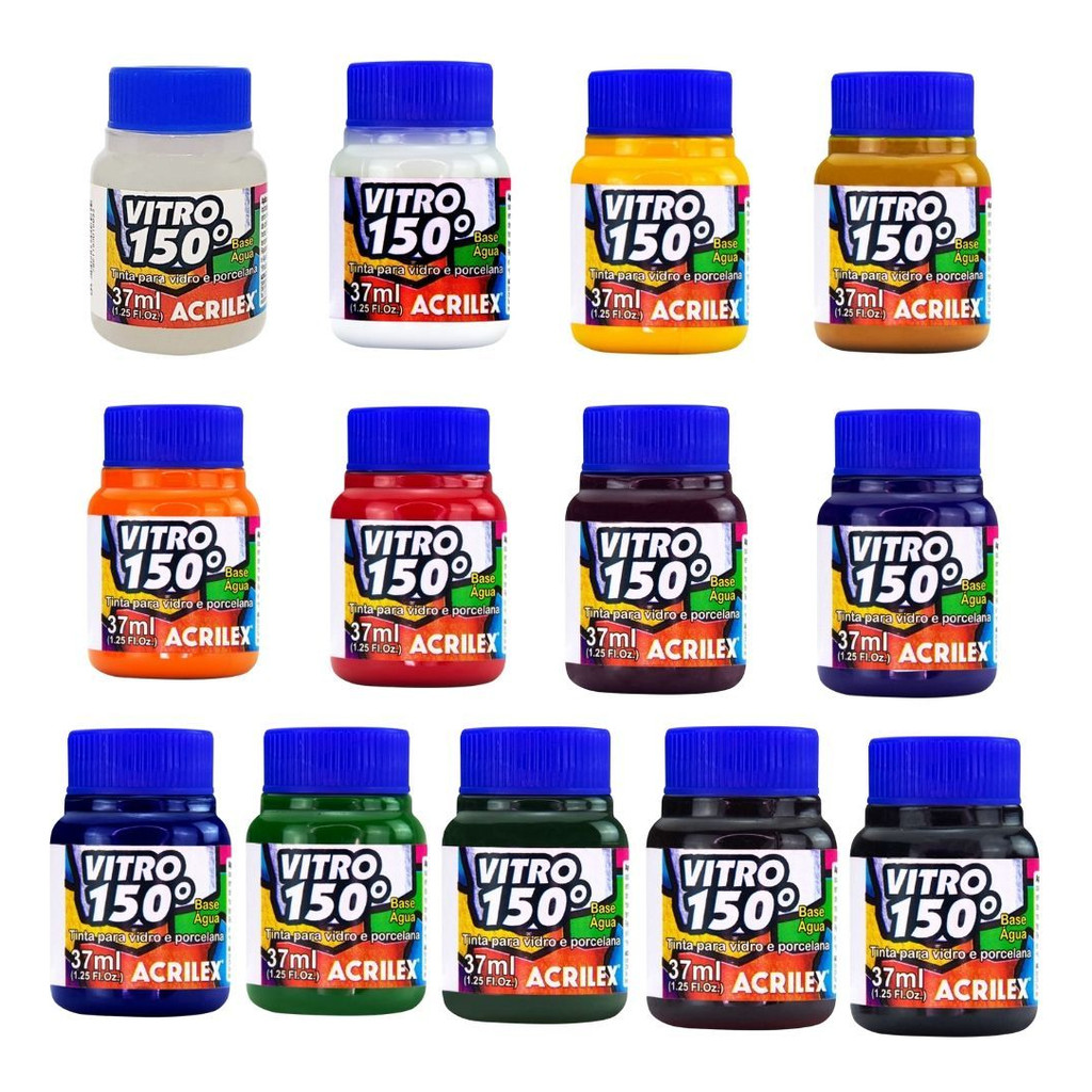 Tinta Acrilex para Vidro 37ml - Vitro 150 Escolha Sua Cor à Base de Água, Cerâmica e Porcelana