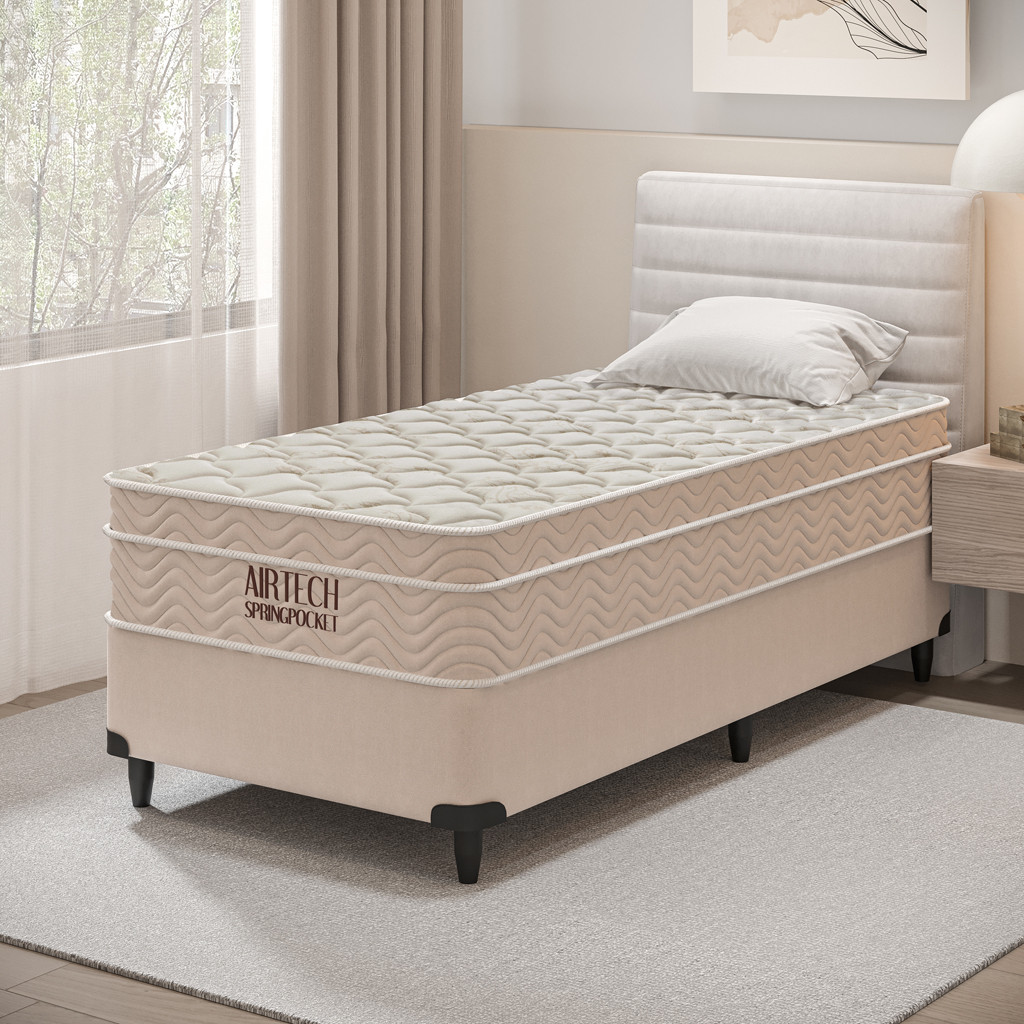 Cama Box Solteiro + Colchão Molas Ensacadas Ortobom Airtech 78x188x65CM Bege Qualidade e Conforto em Oferta na Shopee
