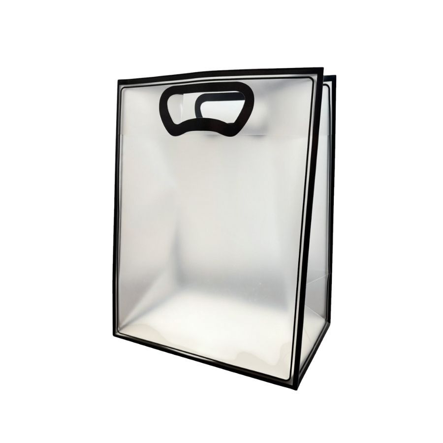 Sacola Transparente Fosca Pvc Alça Plana Preto - 25x15x9cm - 1 unidade - 1 unidade - Cromus - Rizzo