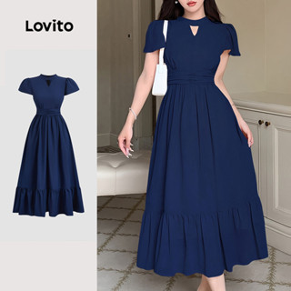 Lovito Vestido Elegante de Estrutura com Pregas e Zíper Primavera/verão Vestido Azul Escuro L138ED337 em Oferta na Shopee