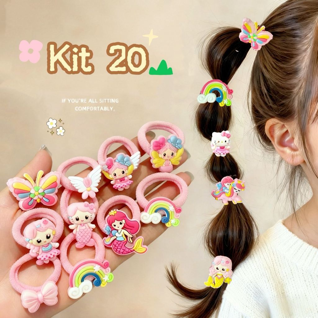 KIT 20 unidades de Xuxinha com Detalhes de Silicone Coração/Sereia/Borboleta/muitos Modelo Aleatório.SOPHIA em Oferta na Shopee