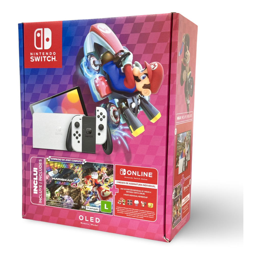 Console Nintendo Switch Oled 64gb Branco Mario Kart 8 Deluxe