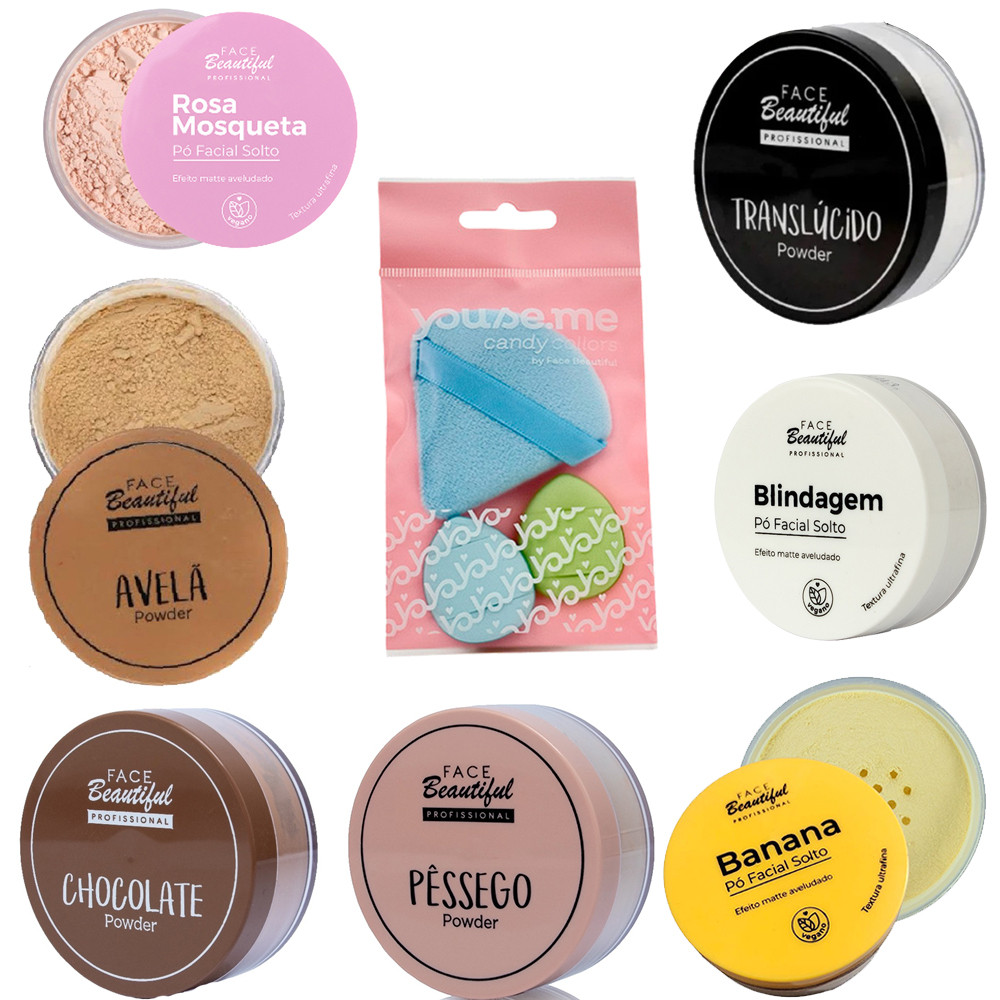 Kit Pó Facial Vegano Solto e Esponja aplicadora Youse.me Face Beautiful em Oferta na Shopee