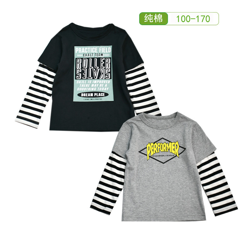 Estilo japonês roupas infantis meninos puro algodão manga comprida camiseta primavera outono médio grande crianças falso