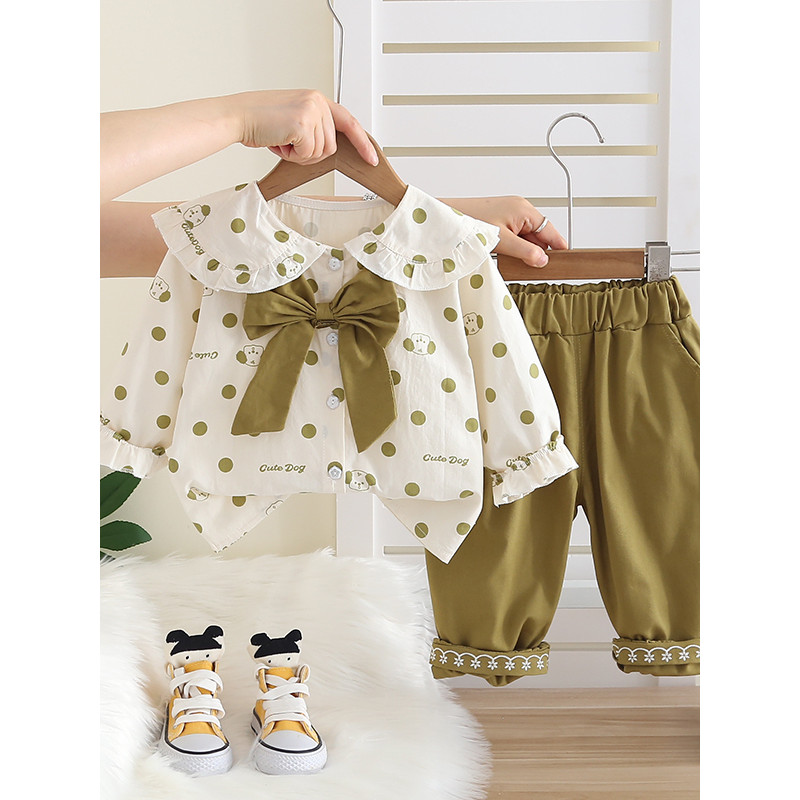Meninas ternos 2026 novo estilo primavera outono estilo bebê crianças moda camisas bebê outono roupas de duas peças tern