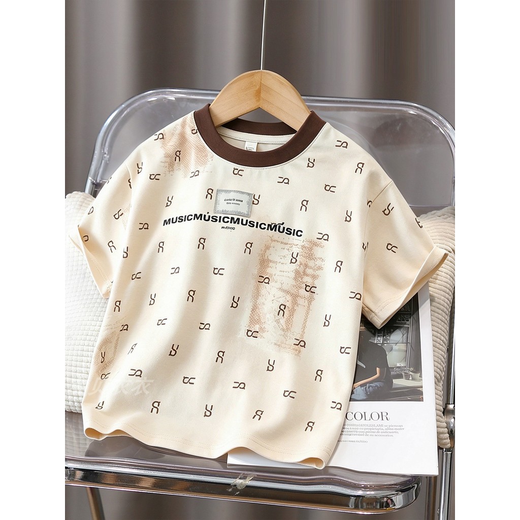 Crianças estilo coreano camiseta de manga curta verão 2026 novo estilo meninos solto em torno do pescoço topo bebê verão