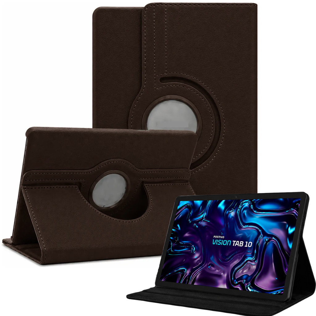 Capa Giratória 360° para Tablet Positivo Vision 10" Polegadas Case Couro PU com Suporte Inclinável