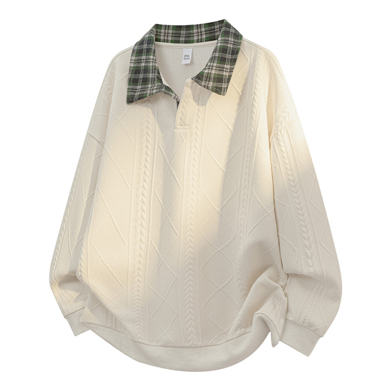 Camiseta de manga comprida moletom masculino primavera outono americano Jacquard falso duas peças contraste cor mais gor