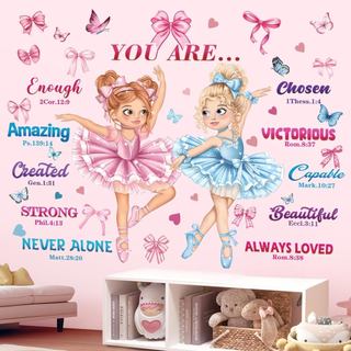 decalmile Adesivos de Parede Menina Bailarina Rosa com Frase Inspiradora e Borboletas para Decoração de Quarto de Bebê, 
