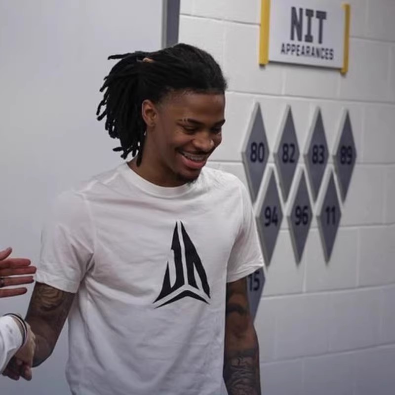 Morant novo estilo logotipo morant manga curta algodão puro mesmo estilo camiseta basquete esportes lazer roupas de trei