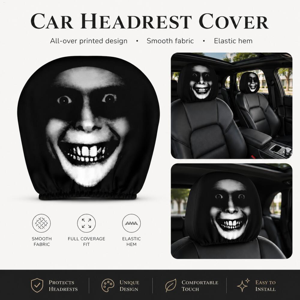 2 Peças Capas De Encosto De Cabeça Do Carro Assustador Fantasma Rosto Impressão Assento Automático Modelos Elásticos