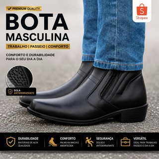 Bota Social Masculina Zíper Lateral Alta Durabilidade Forro Macio Acabamento Premium