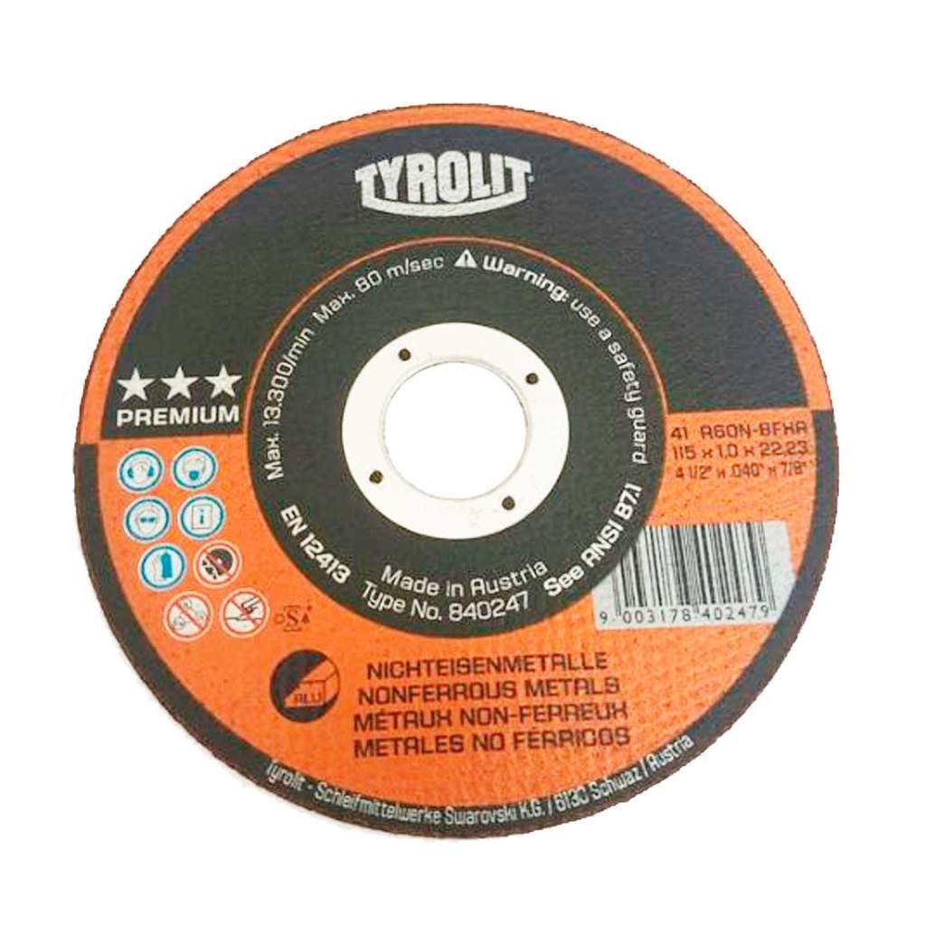 Disco De Corte Aluminio 4.1/2" Premium 115 X 1,0 X 22,23 Tyrolit 840247