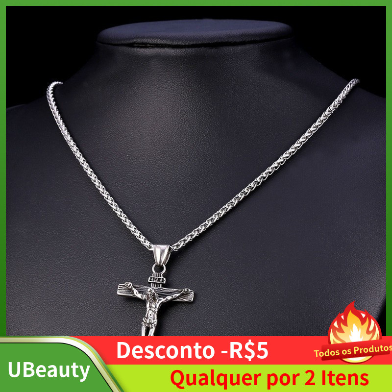 Colar de Cruz para Homens, Colar de Jesus para a Páscoa, Colar de Ouro, Colar de Prata, Colar de Aço Inoxidável