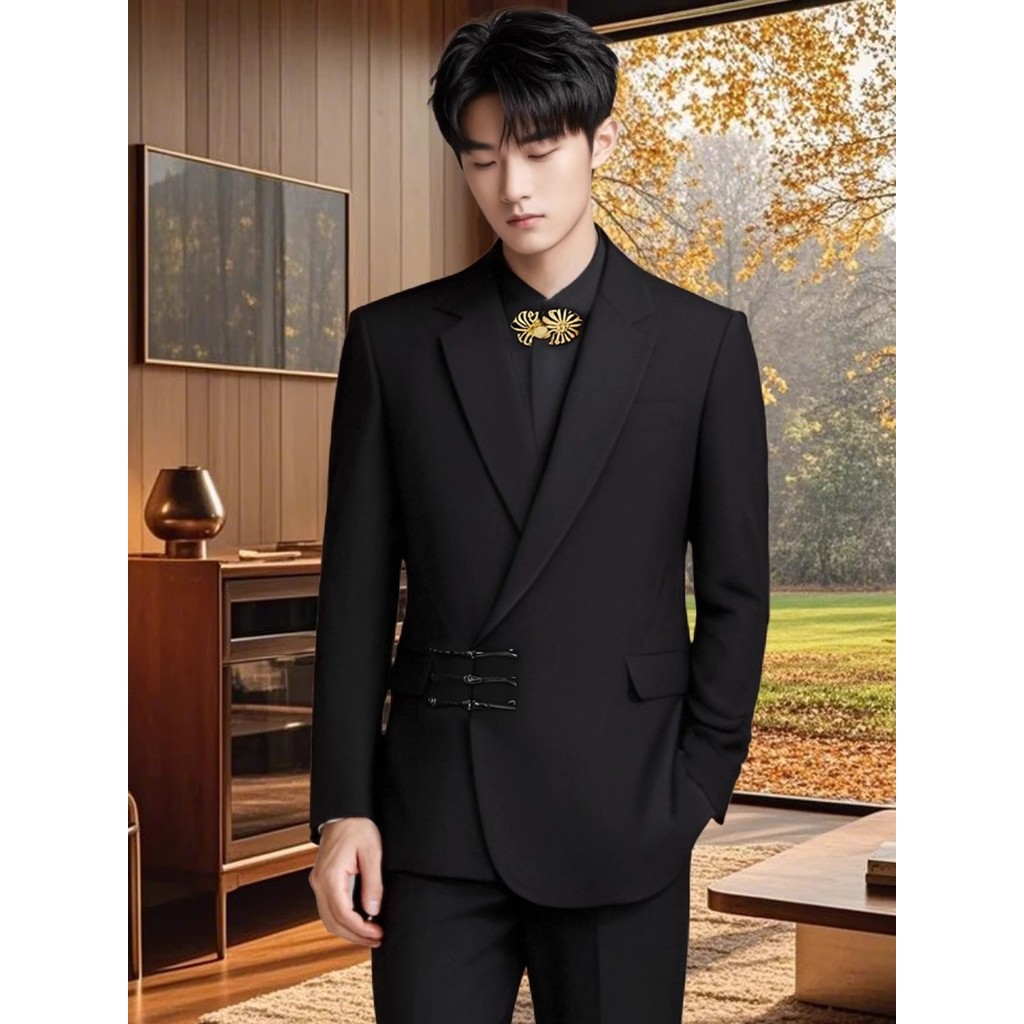 Noivado novo terno chinês terno masculino Tang terno novo estilo chinês montanha fivela solto estilo republi