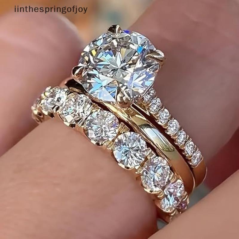 DHC 3 Pçs Conjunto De Temperamento De Luxo Cinco Garras Incrustadas Cristal Zircão Anel Para Mulheres Casamento Moda Cha