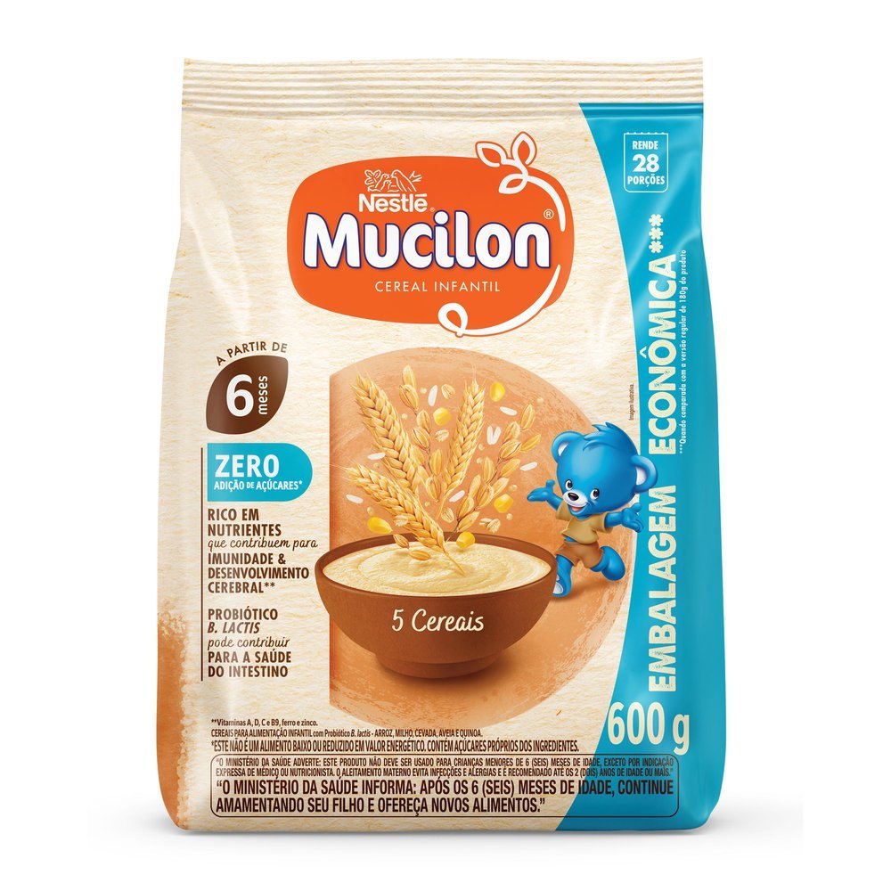 Mucilon Cereal Infantil 5 Cereais Zero Sachê 600g