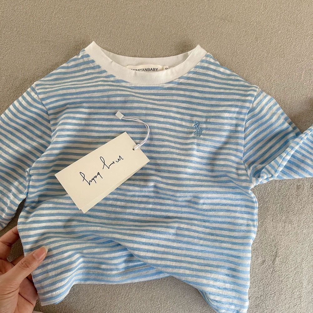 Crianças de manga comprida camiseta leve primavera outono estilo meninos listrado topo algodão bebê ar condicionado tern