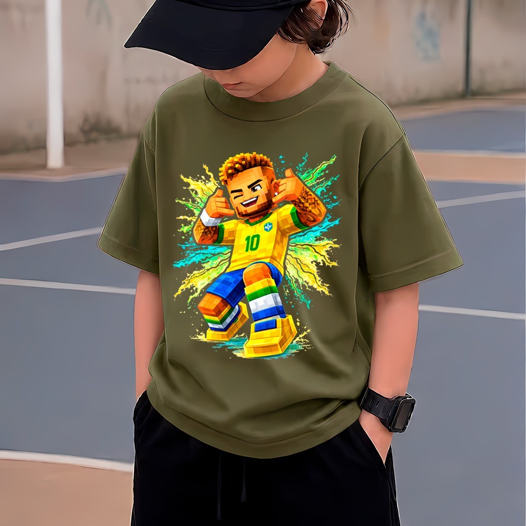 Conjunto Infantil Camiseta Bermuda Estampa Gráfica Jogador Ney 100% Algodão Jogo
