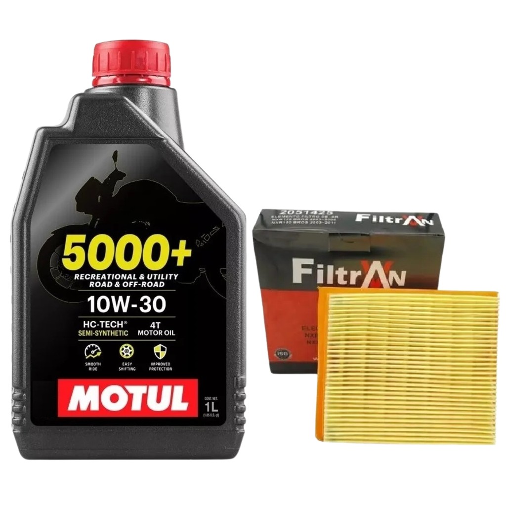 KIT ÓLEO MOTUL 5000+ 10W30 4T 1L SEMISSINTÉTICO MANUTENÇÃO MOTO + FILTRO DE AR FILTRAN