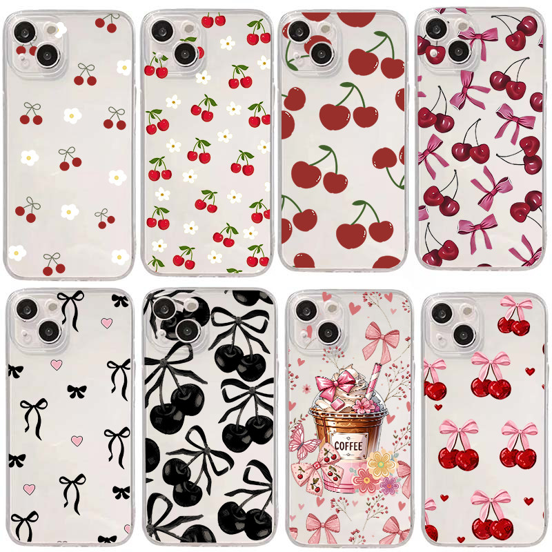 Capa Transparente Macia com Estampa de Cerejas para Samsung Galaxy A32 A23 A15 A13 A22 A72 A22 A12 A14 A73 A72 A26 A33 5