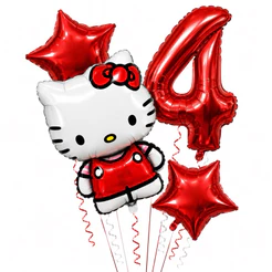 Kit 4 Balão Hello Kitty Vermelha 2 Estrela Metalizados 1 Número festa aniversário vermelho