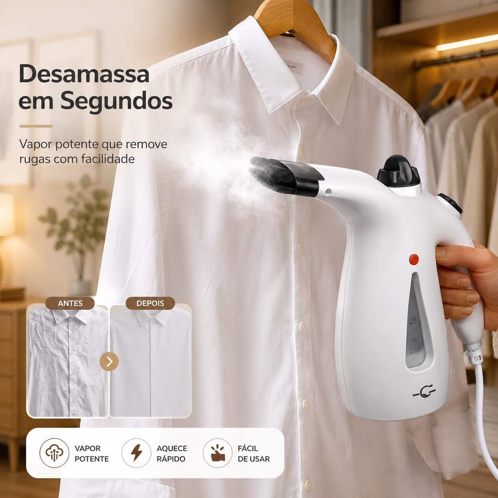 Vaporizador de Roupas Portátil Passadeira a Vapor 300ml 110V Remove Rugas e Odores