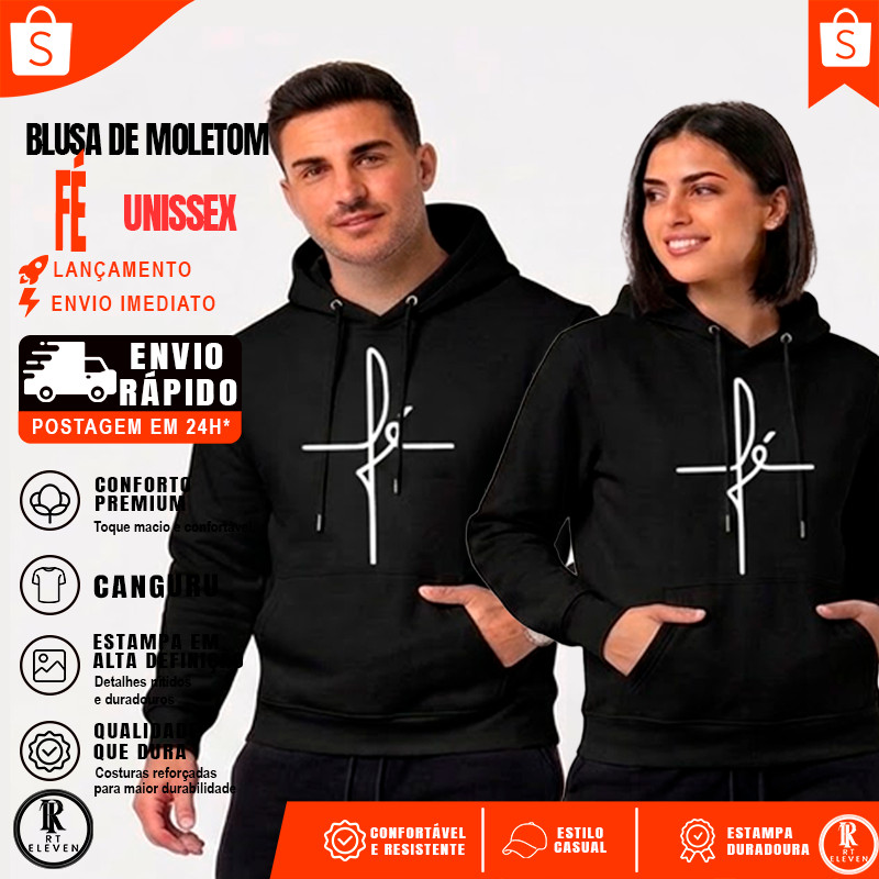 Moletom Fé Gratidão  casaco Blusa De Frio moletom Unissex Premium canguru com bolso capuz Diversas Cores Plus Size