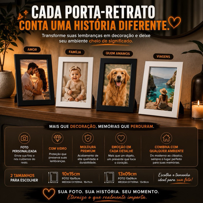 Porta Retrato Foto Personalizada Vidro Moldura Presente Criativo Casal Decoração Família Pet Bebê Escritório