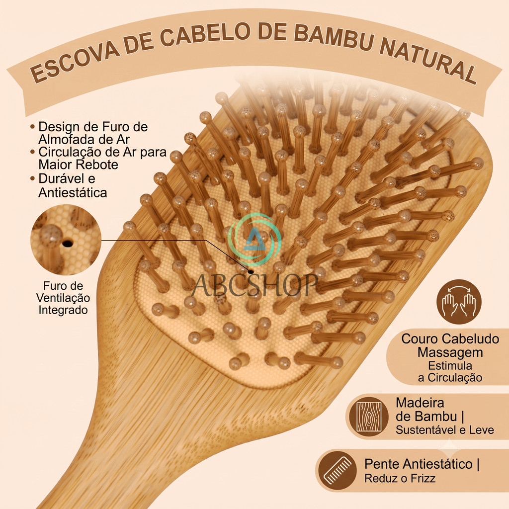 Escova De Cabelo De Bambu Natureza Antiestática De Madeira Couro Cabeludo Massagem Pente Almofada De Ar Ferramentas