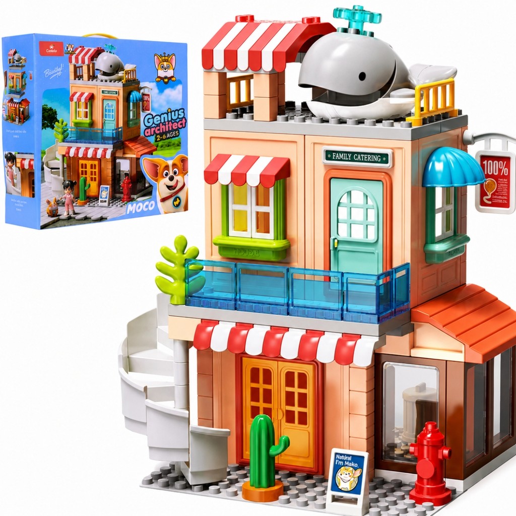 Blocos De Montar Casinha Boneca Cachorrinho Moco 141 Peças Castela Brinquedo Infantil Educativo Menina Menino