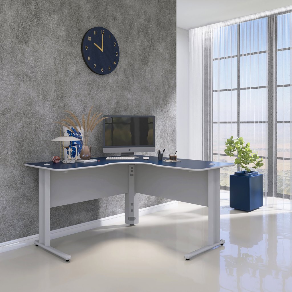 Escrivaninha Mesa Escritório em L Etp 1313 Maxxi 130cm Cinza e Azul Cinza/Azul