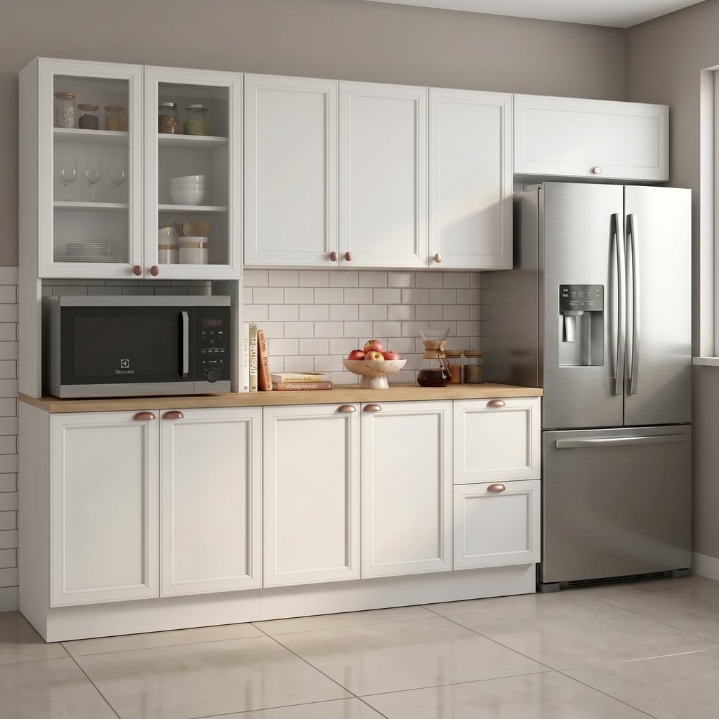 Cozinha Completa Modulada Americana 4 Peças com Paneleiro Torre Quente e Balcão com Tampo Unna Yesca Branco