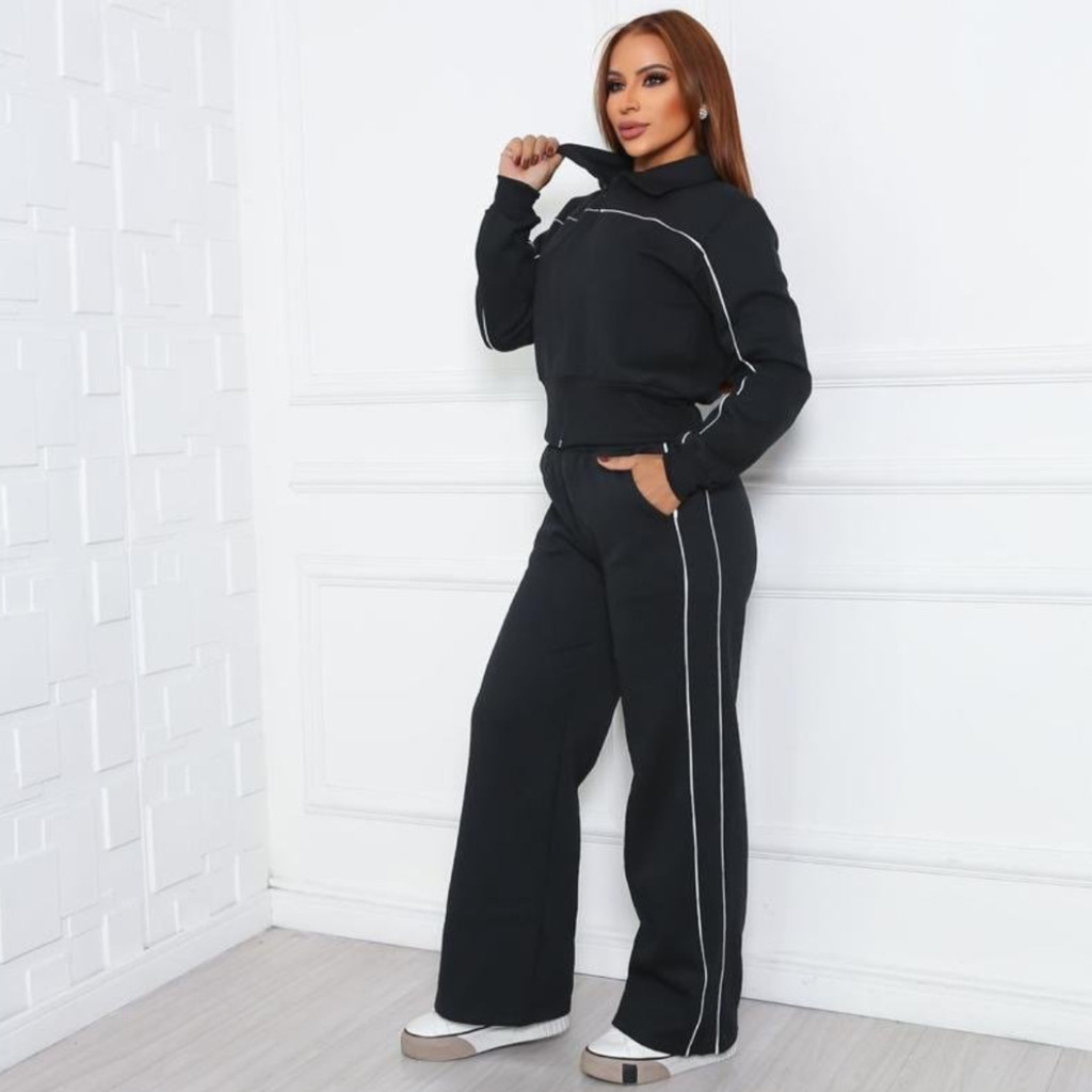 Conjunto Moletom Feminino Frio Agasalho Calça Tecido Flanelado Confortavel Envio Imediato