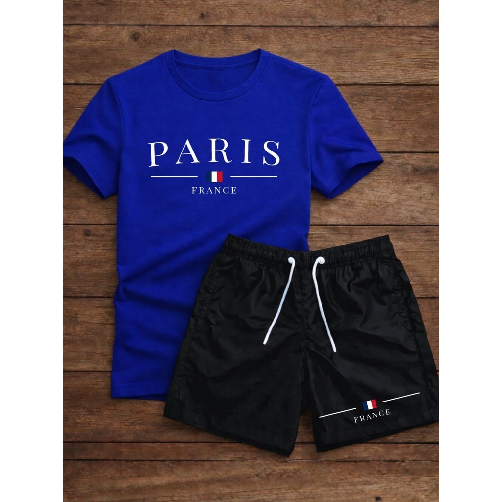 Conjunto Camiseta Paris 100% Algodão + Short Tectel Masculino Lançamento Promoção