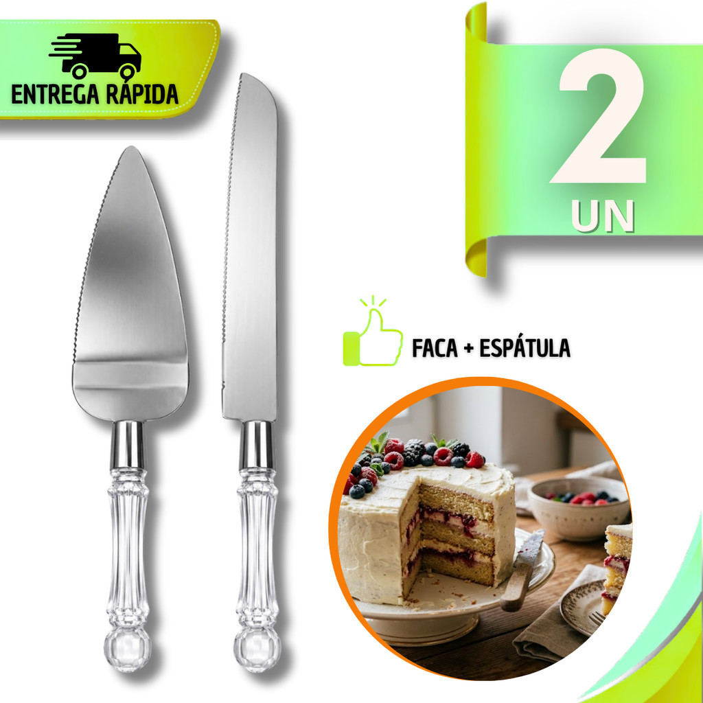 Utilidade Espátulas e Facas Para Bolo Tortas Pães Cozinha Aço Inox Cabo Acrílico Facilidade Corte
