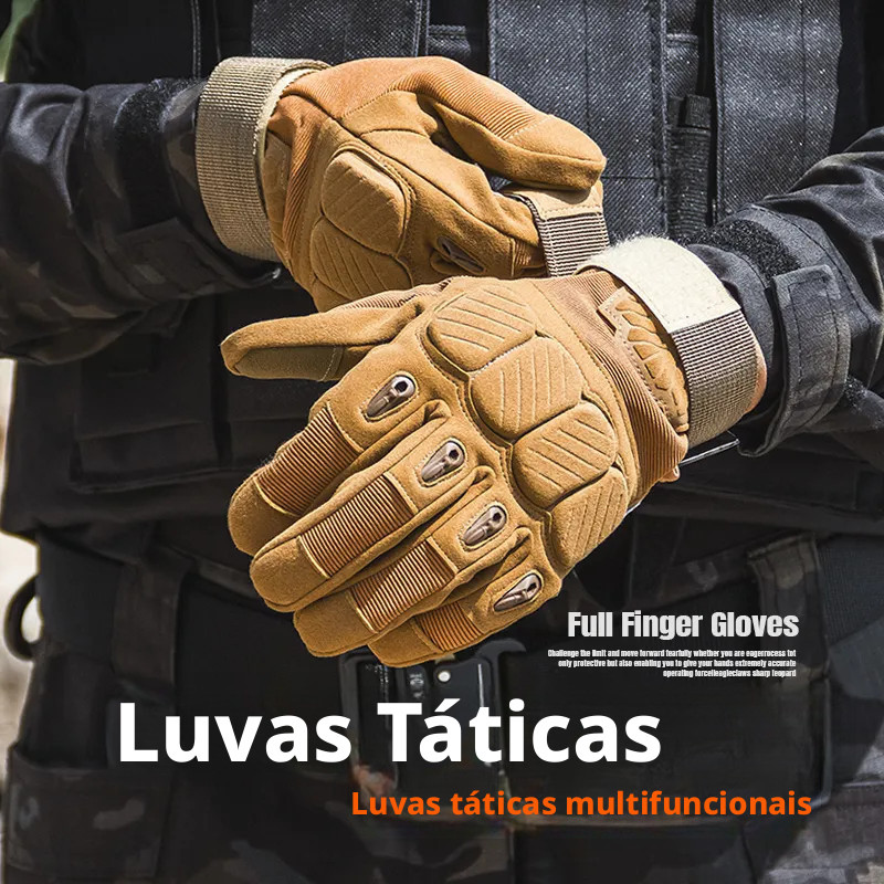 Luvas Moto Tático Full Finger - Antiderrapante e Resistente, Estilo Blackhawk, Ideal p/ Off-road e Trilhas