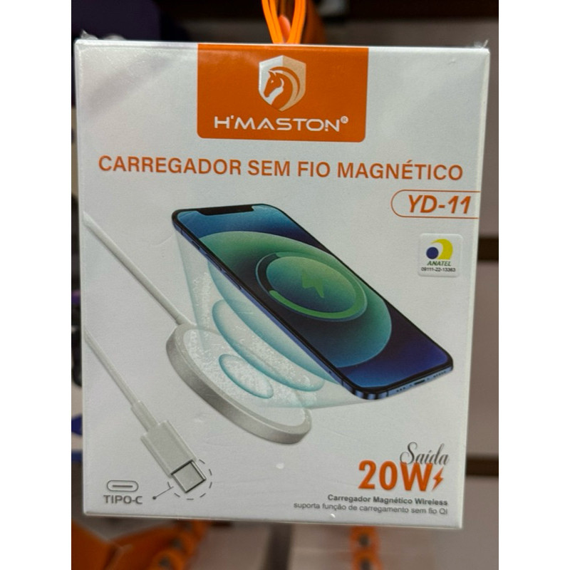 Carregador Sem Fio Magnético | H´Maston | Cabo Indução Tipo USB-C 15W Carrega Rápido Sem Fio | YD-11