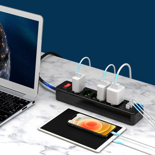 Régua de Energia com 5 Tomadas e 4 USB (1 USB-C) - Filtro de Linha Seguro, Envio Rápido