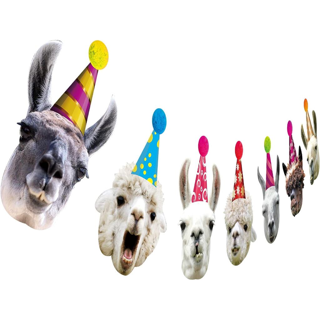 Guirlanda de Aniversário de Lhama, Faixa Decorativa Engraçada com Rosto de Alpaca, Decoração Divertida para Festa de Ani