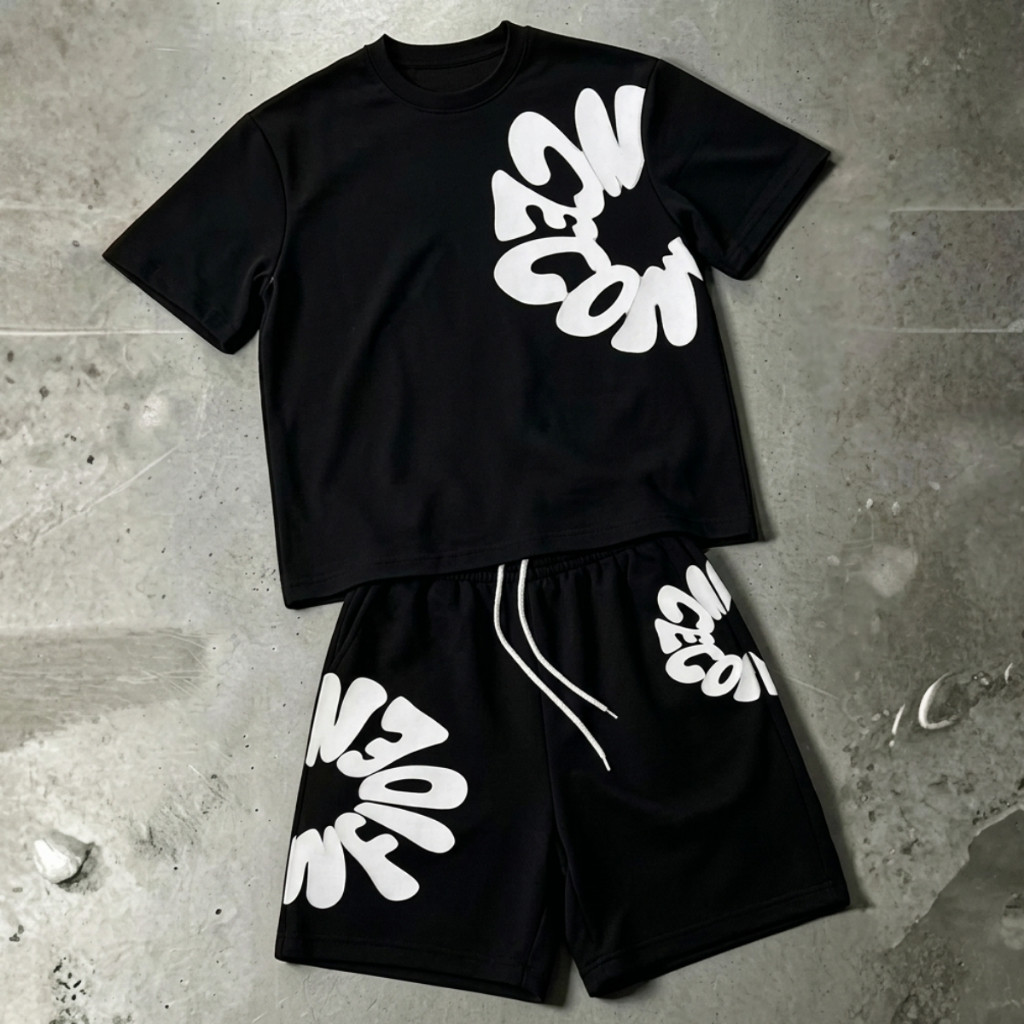 Conjunto Masculino Oversized Camiseta + Bermuda 100% Algodão Estampa Streetwear Premium