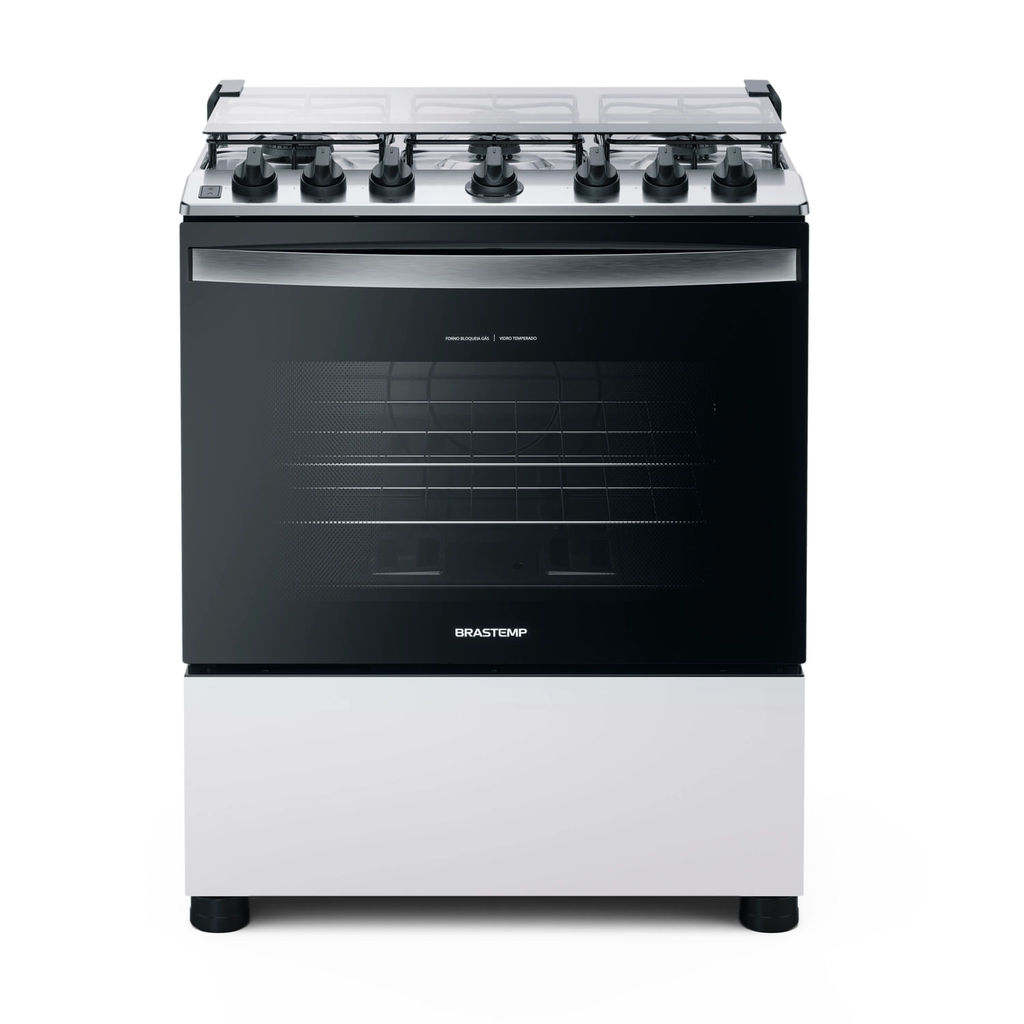 Fogão Brastemp 6 Bocas Branco com Botões Removíveis e Exclusivo Aro Protetor - BFS6NCB