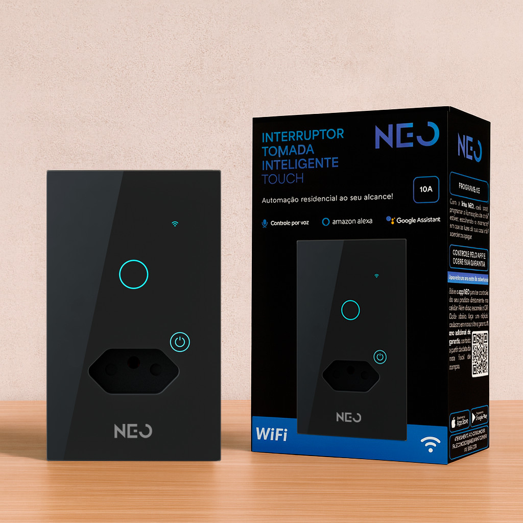 Interruptor com Tomada Smart Wifi 2.4GHz Alexa google 1 2 Botões 4x2 Bivolt Pret
