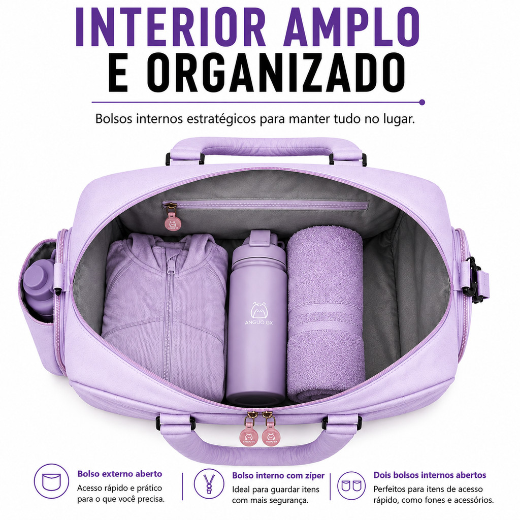 Bolsa de Viagem Feminina Expansível Grande para Academia Compartimento para Calçados, Alça Transversal — imagem 2 de 2