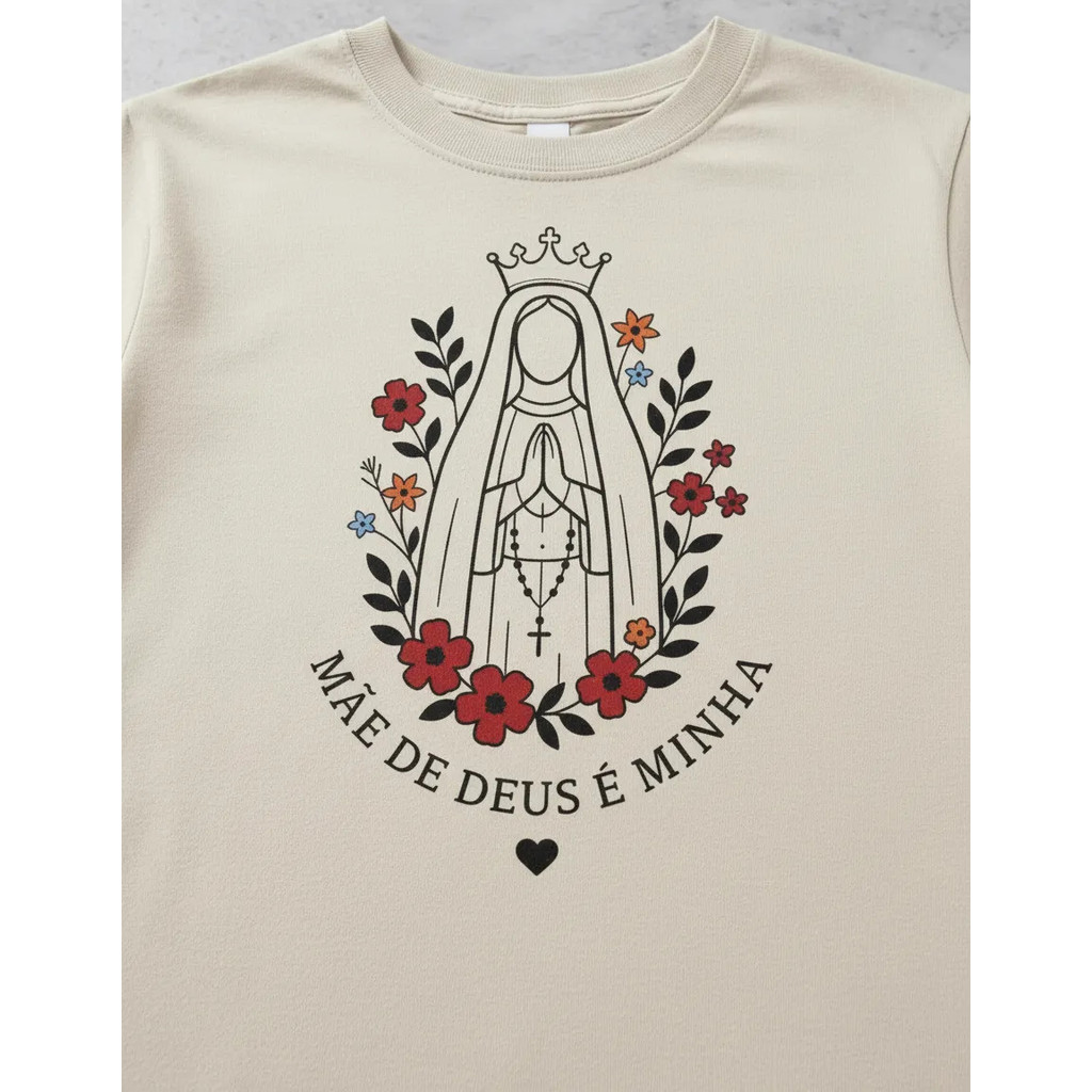 Camisa Camiseta Feminina Católica Maria Mãe De Deus Blusa Religiosa Algodão Confortável Estampa Exclusiva Fé