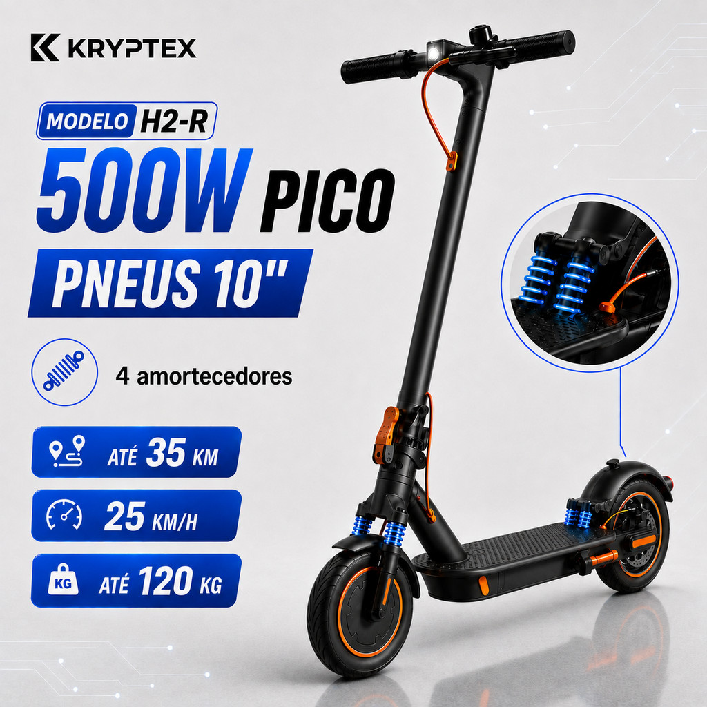 Patinete Elétrico Adulto 350W 25km/h Autonomia 30km 4 Amortecedores App Bluetooth Dobrável Bivolt