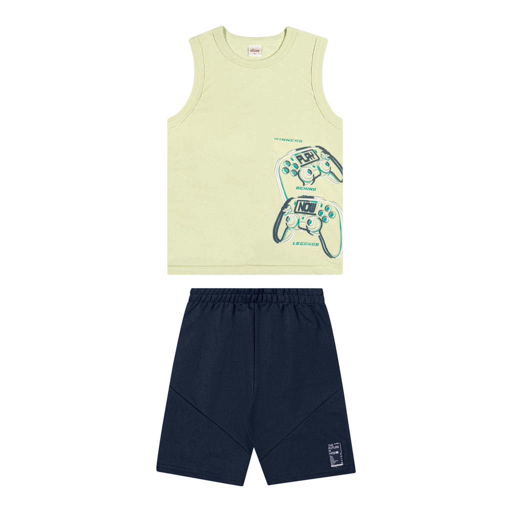 Conjunto Curto Infantil Menino Videogame Elian Verde