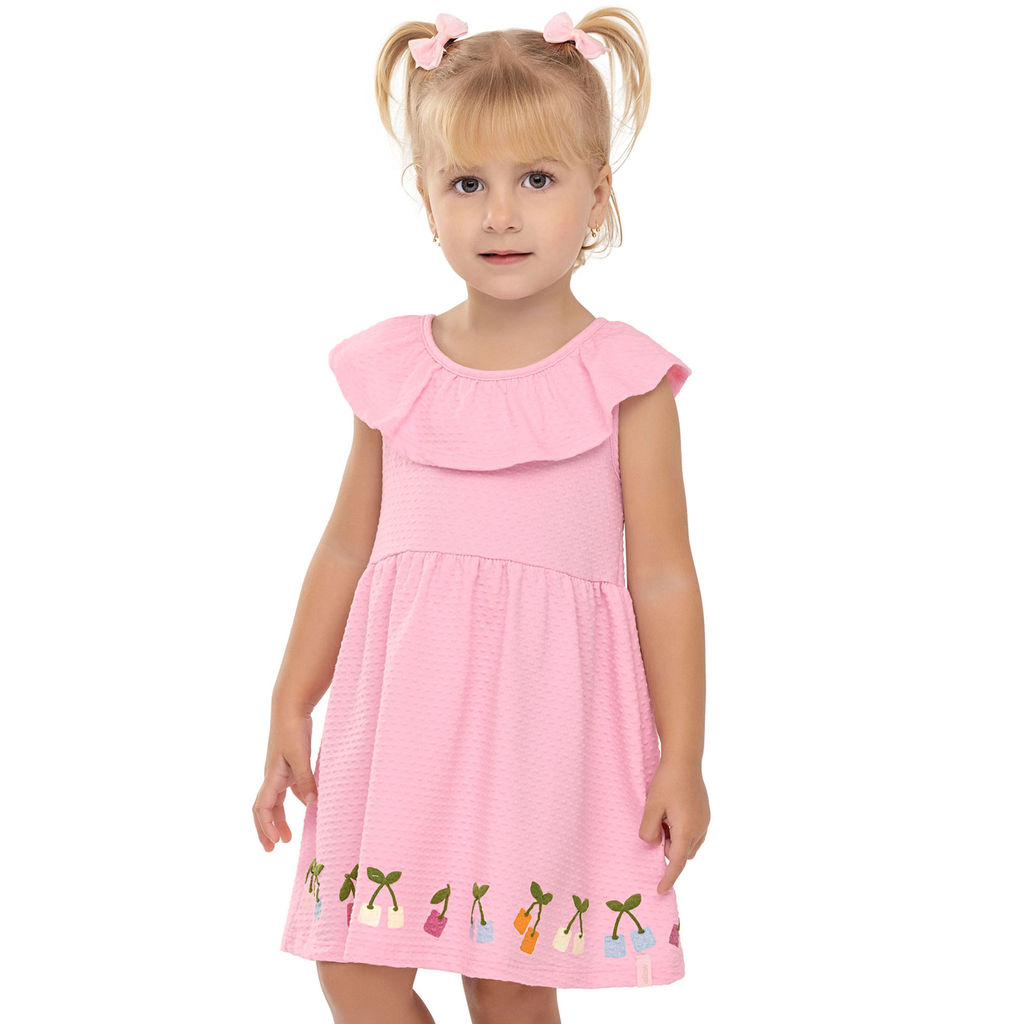 Vestido Infantil Menina Babado Cereja Elian Rosa